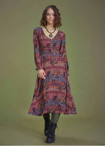 Boho Style Ruffle Sleeve Ethnic Patterned Dress