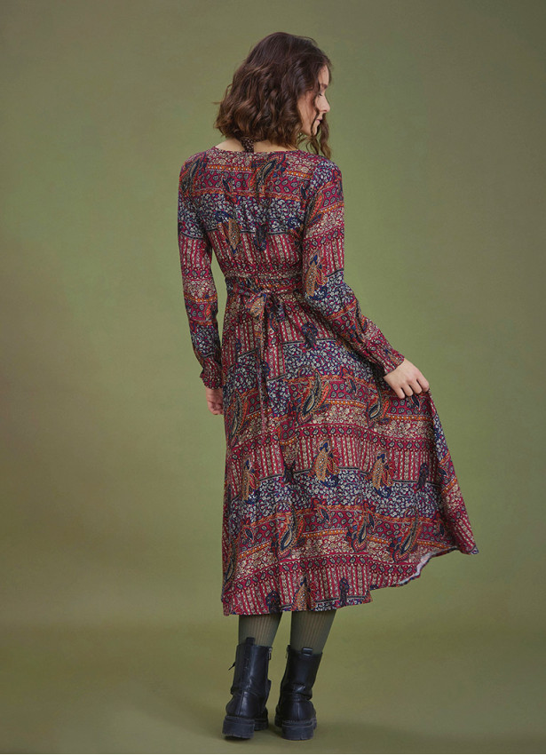 Boho Style Ruffle Sleeve Ethnic Patterned Dress