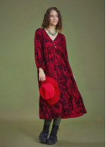 Long Puff Sleeve Red Long Tiered Dress