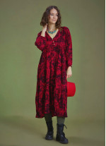 Long Puff Sleeve Red Long Tiered Dress