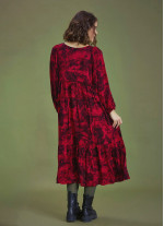 Long Puff Sleeve Red Long Tiered Dress