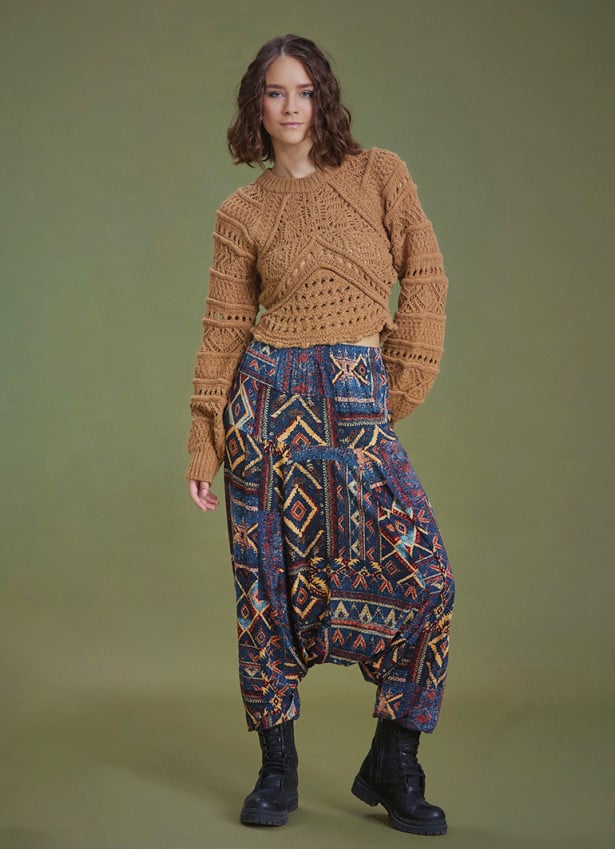 Elastic Waist Authentic Patterned Winter Harem Pants