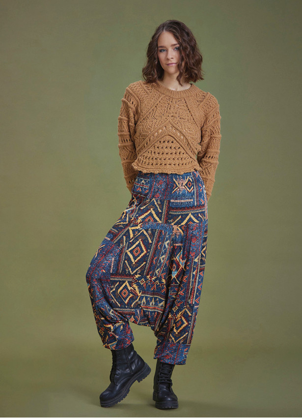 Elastic Waist Authentic Patterned Winter Harem Pants