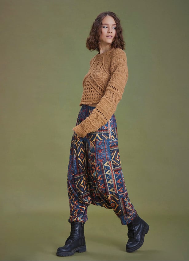 Elastic Waist Authentic Patterned Winter Harem Pants