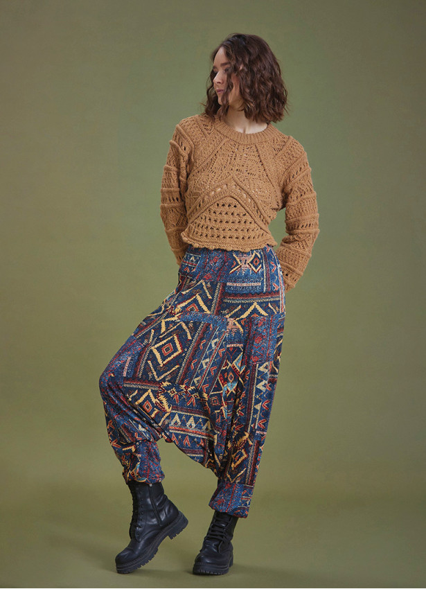 Elastic Waist Authentic Patterned Winter Harem Pants