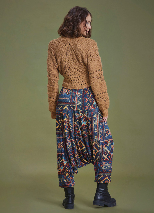 Elastic Waist Authentic Patterned Winter Harem Pants