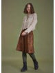 Flared Brown Patterned Suede Skirt