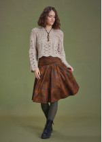 Flared Brown Patterned Suede Skirt