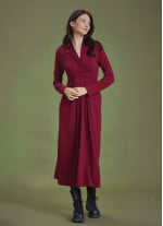 Front Yoke Detailed V Neckline Tie Waist Long Winter Dress