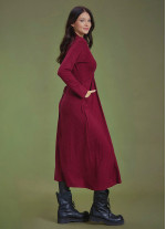 Front Yoke Detailed V Neckline Tie Waist Long Winter Dress