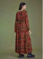 Boat Neck Black Pattern Gypsy Style Long Dress