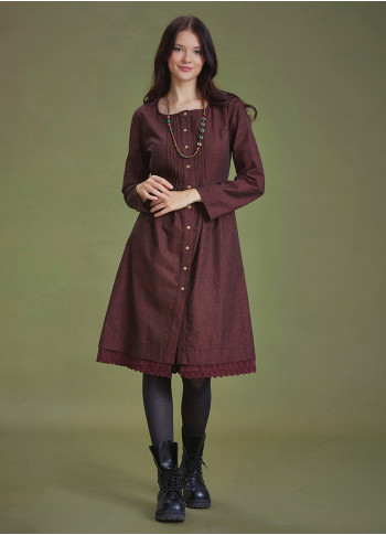 Nervure Front Laced Hem Long Sleeve Dress