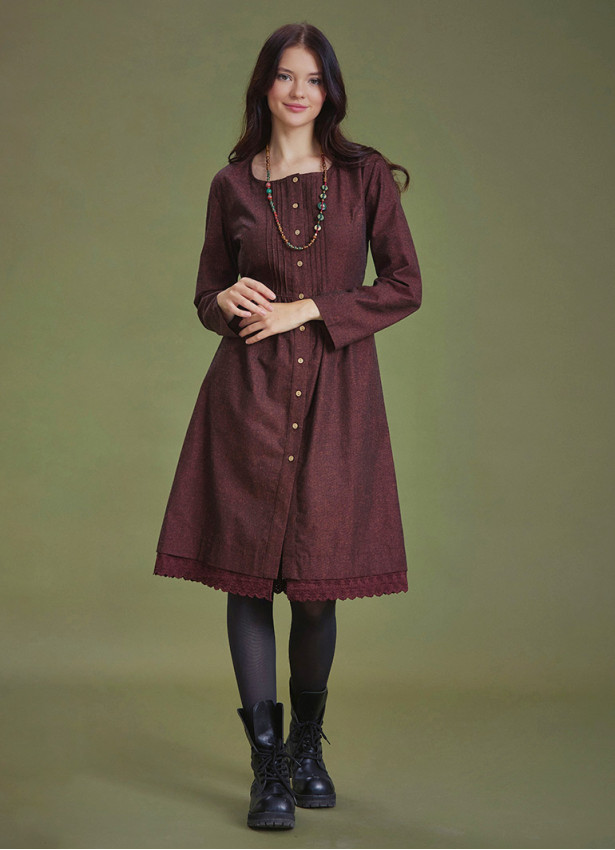 Nervure Front Laced Hem Long Sleeve Dress