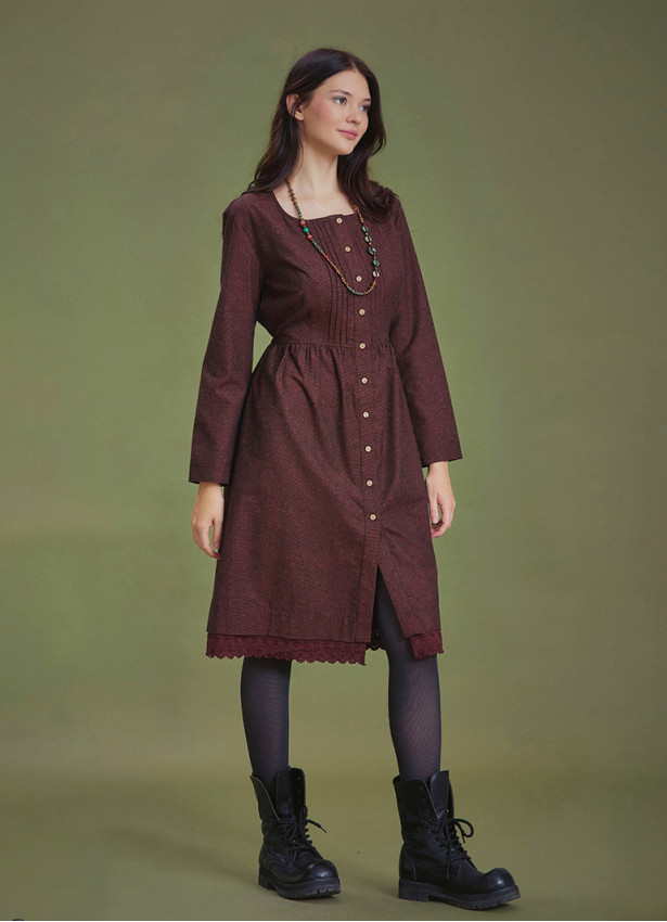 Nervure Front Laced Hem Long Sleeve Dress