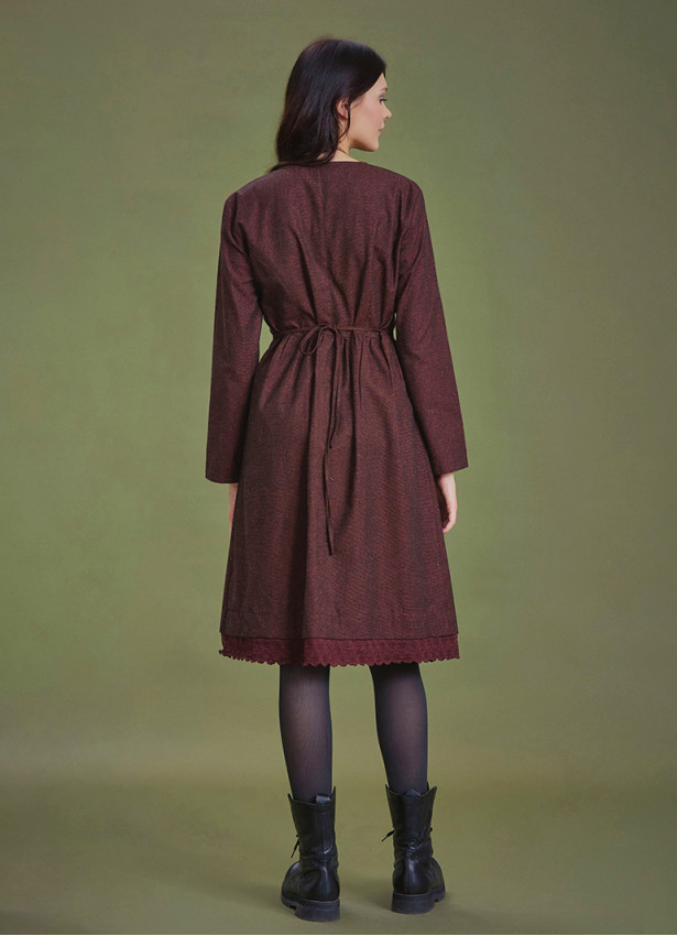 Nervure Front Laced Hem Long Sleeve Dress