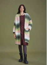 Khaki Kimono Style Winter Long Cardigan