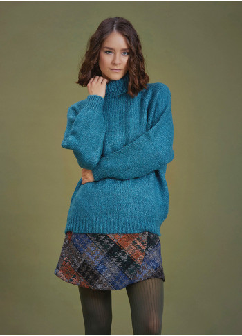 Bohemian Style Knitted Women's Blue Sweater