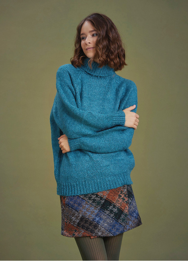 Bohemian Style Knitted Women's Blue Sweater