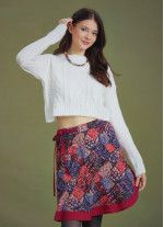 Red Patterned Short Wrap Skirt