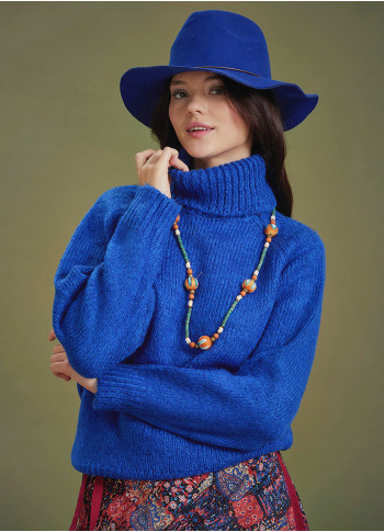 Bohemian Style Knitted Women's Saxe Blue Sweater