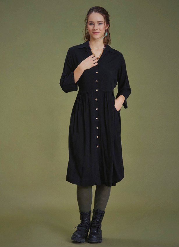 Black Paisley Winter Shirt Dress