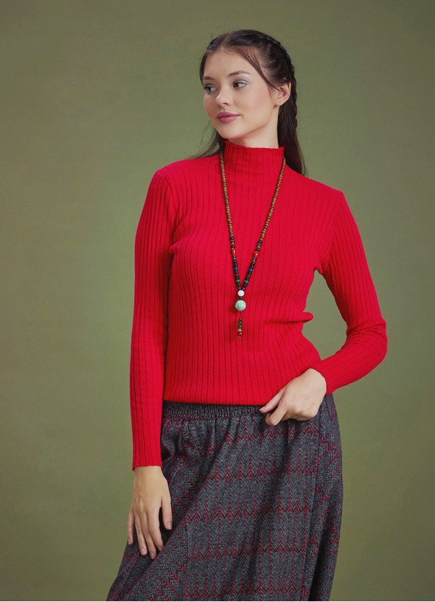 Winter Red Turtleneck Sweater