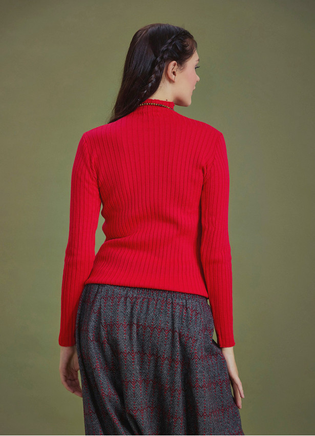 Winter Red Turtleneck Sweater