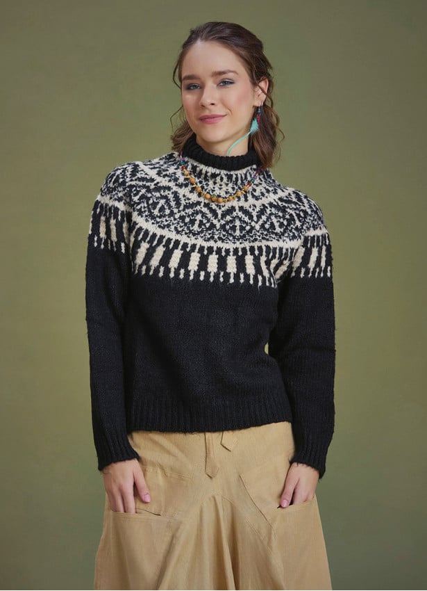 Retro Black Zigzag Patterned Sweater