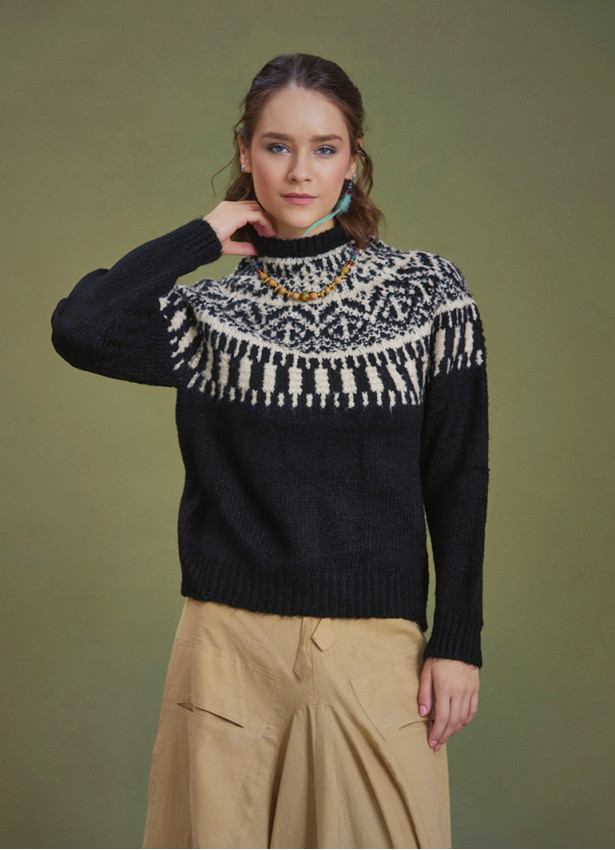 Retro Black Zigzag Patterned Sweater