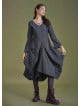 Boho Big Pockets Tie Waist V Neckline Gray Dress