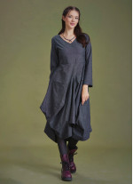 Boho Big Pockets Tie Waist V Neckline Gray Dress