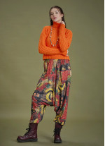 Elastic Waist Yellow Patterned Winter Harem Pants