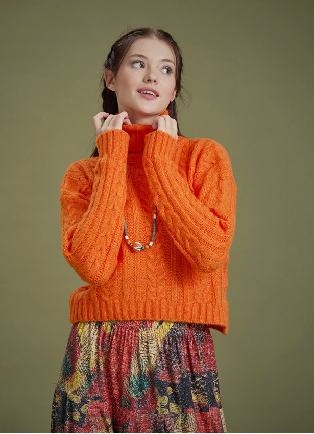 Cable Knit Orange Winter Sweater