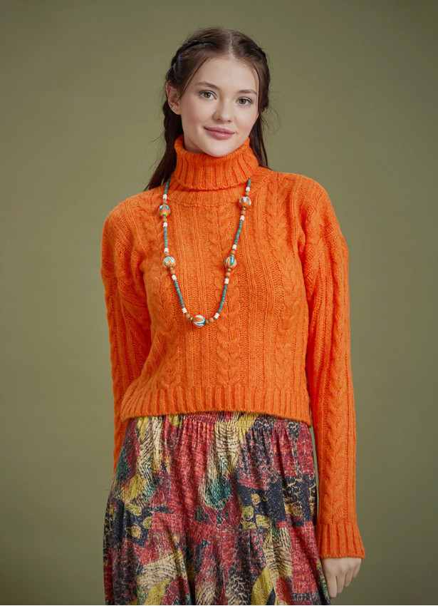 Cable Knit Orange Winter Sweater