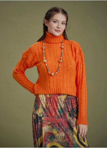 Cable Knit Orange Winter Sweater