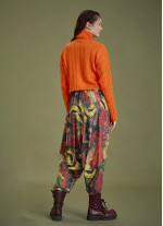 Elastic Waist Yellow Patterned Winter Harem Pants