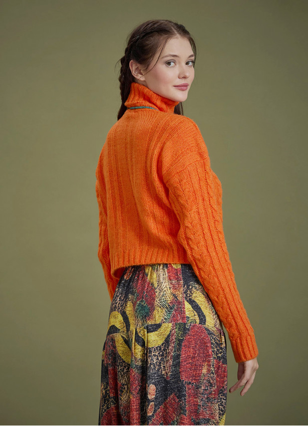 Cable Knit Orange Winter Sweater