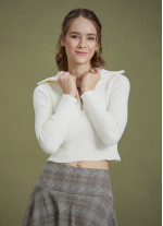 Zippered Turtleneck White Women's Sweater