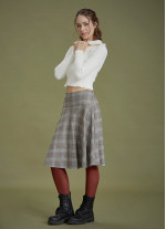 Flared Gray Plaid Houndstooth Skirt