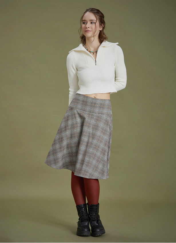 Flared Gray Plaid Houndstooth Skirt