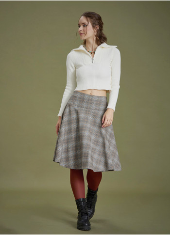 Flared Gray Plaid Houndstooth Skirt