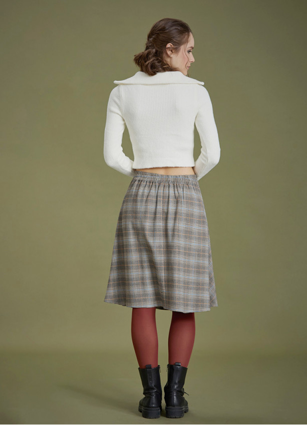 Flared Gray Plaid Houndstooth Skirt