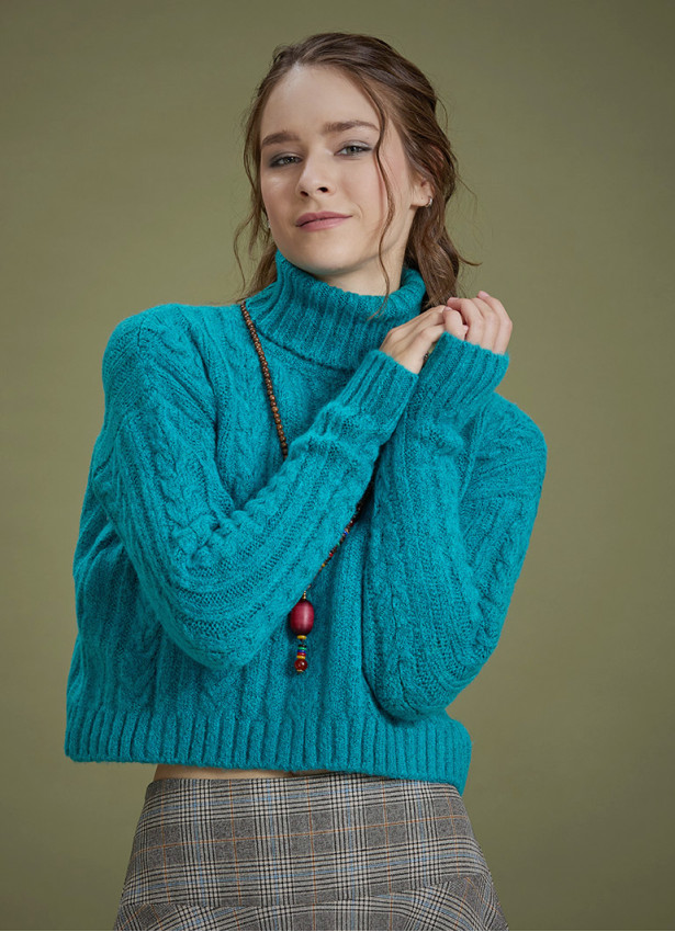 Cable Knit Blue Winter Sweater