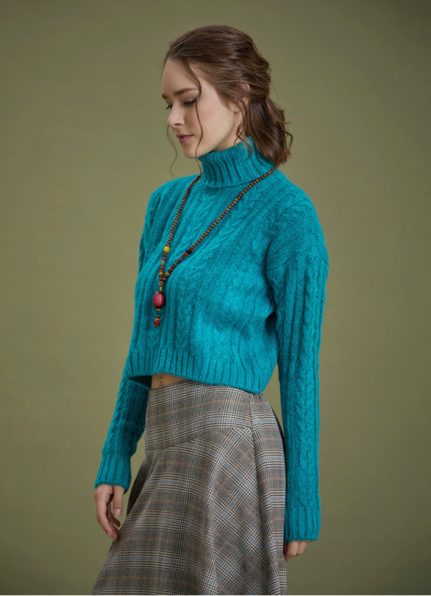 Cable Knit Blue Winter Sweater