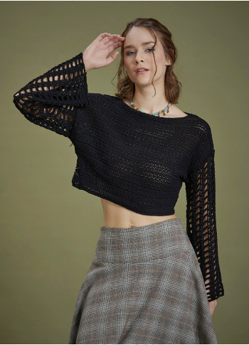 Open Crop Knitted Black Sweater