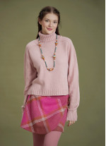 Bohemian Style Pink Turtleneck Women's Sweater