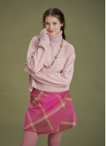 Bohemian Style Pink Turtleneck Women's Sweater