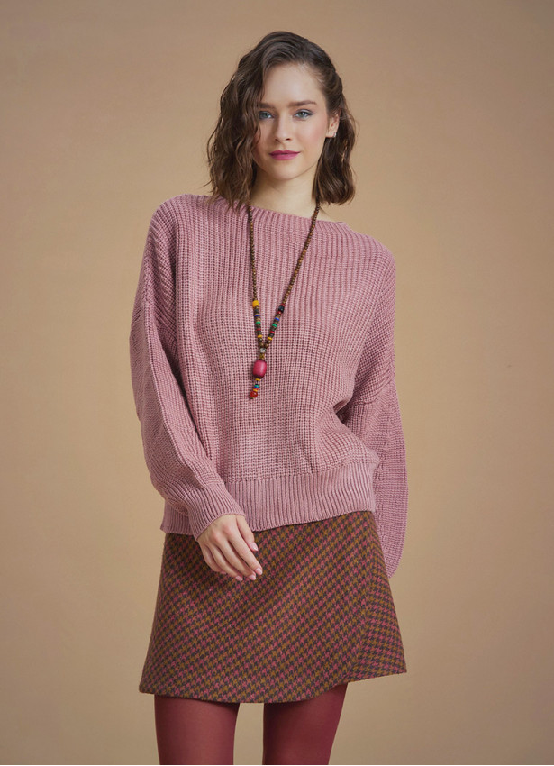 Bohemian Style Pink Women Knitted Sweater