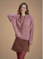 Bohemian Style Pink Women Knitted Sweater