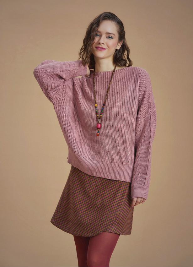 Bohemian Style Pink Women Knitted Sweater